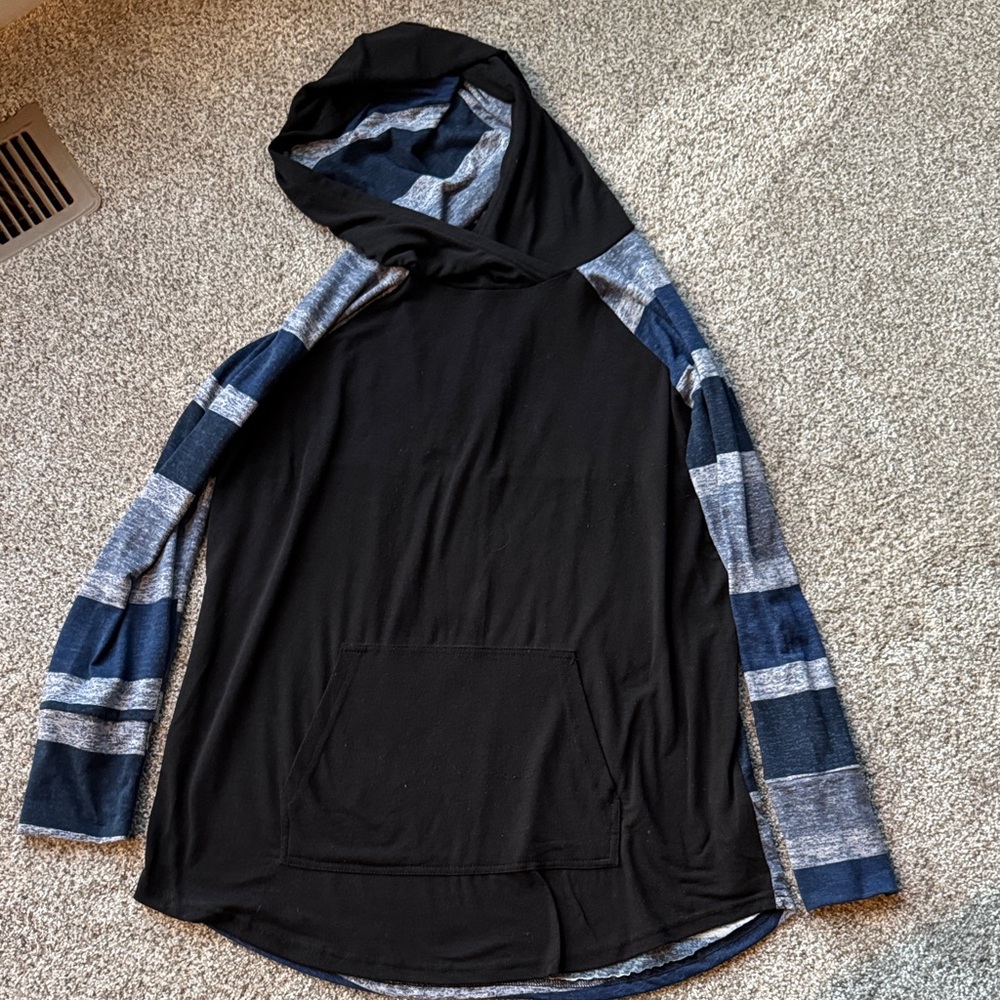LuLaRoe Black and Blue Striped Hoodie large